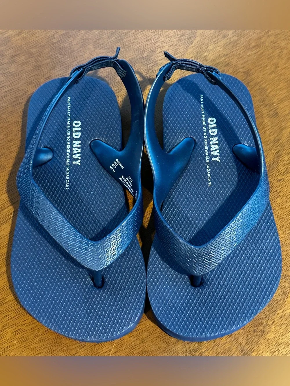 Old Navy Toddler Flip Flops - Navy & Bright Yellow Shark Print